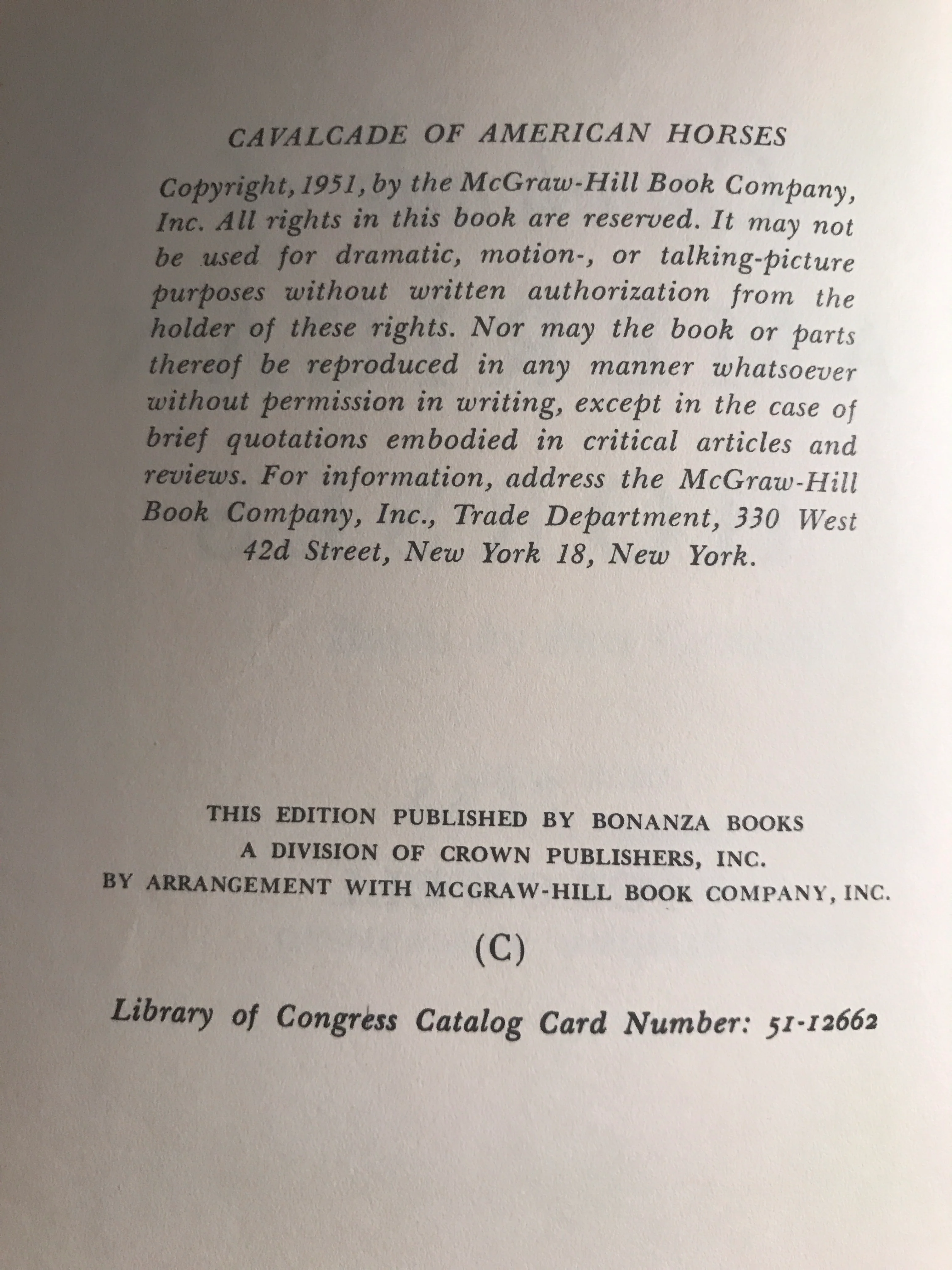 Cavalcade Of American Horses by Pers Crowell - gently used hardcover - no jacket - Image 2