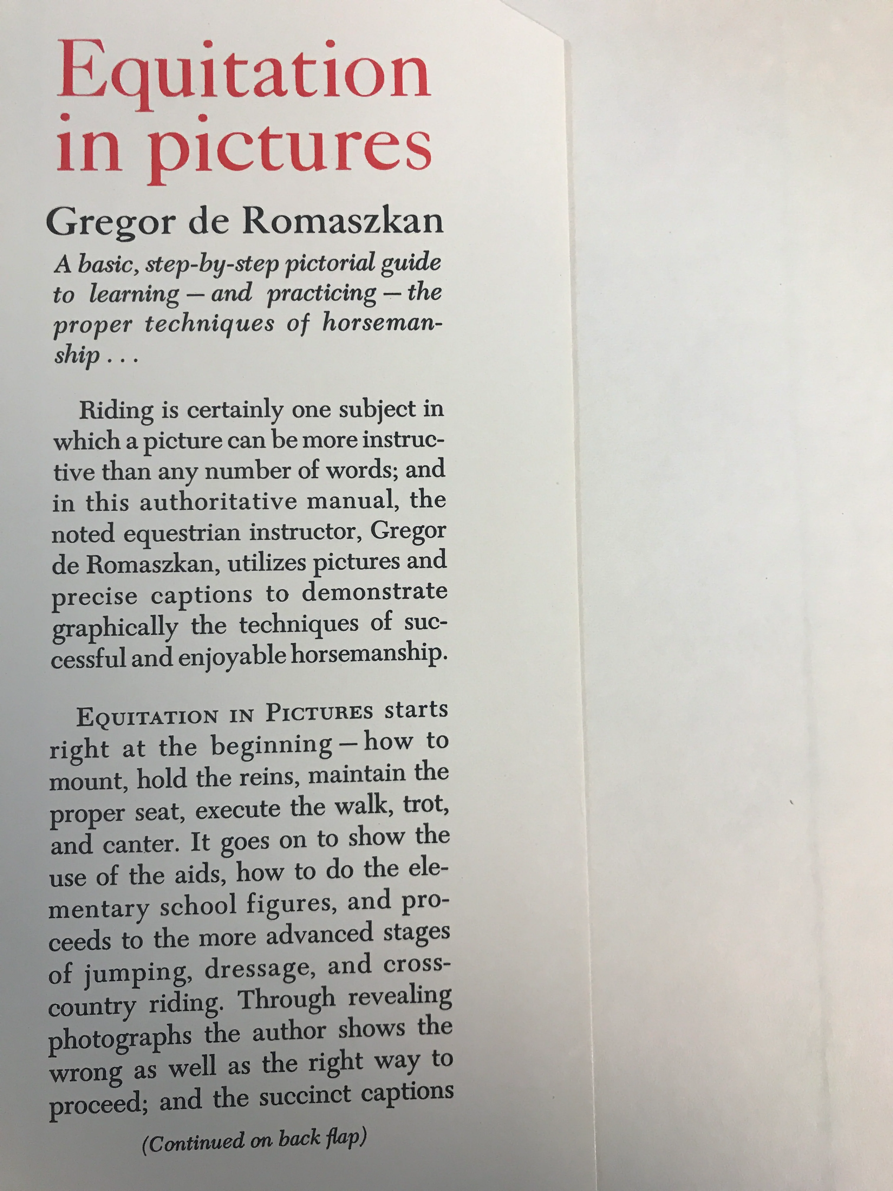 Equitation in Pictures by Gregor de Romaszkan - gently used hardcover - Image 2