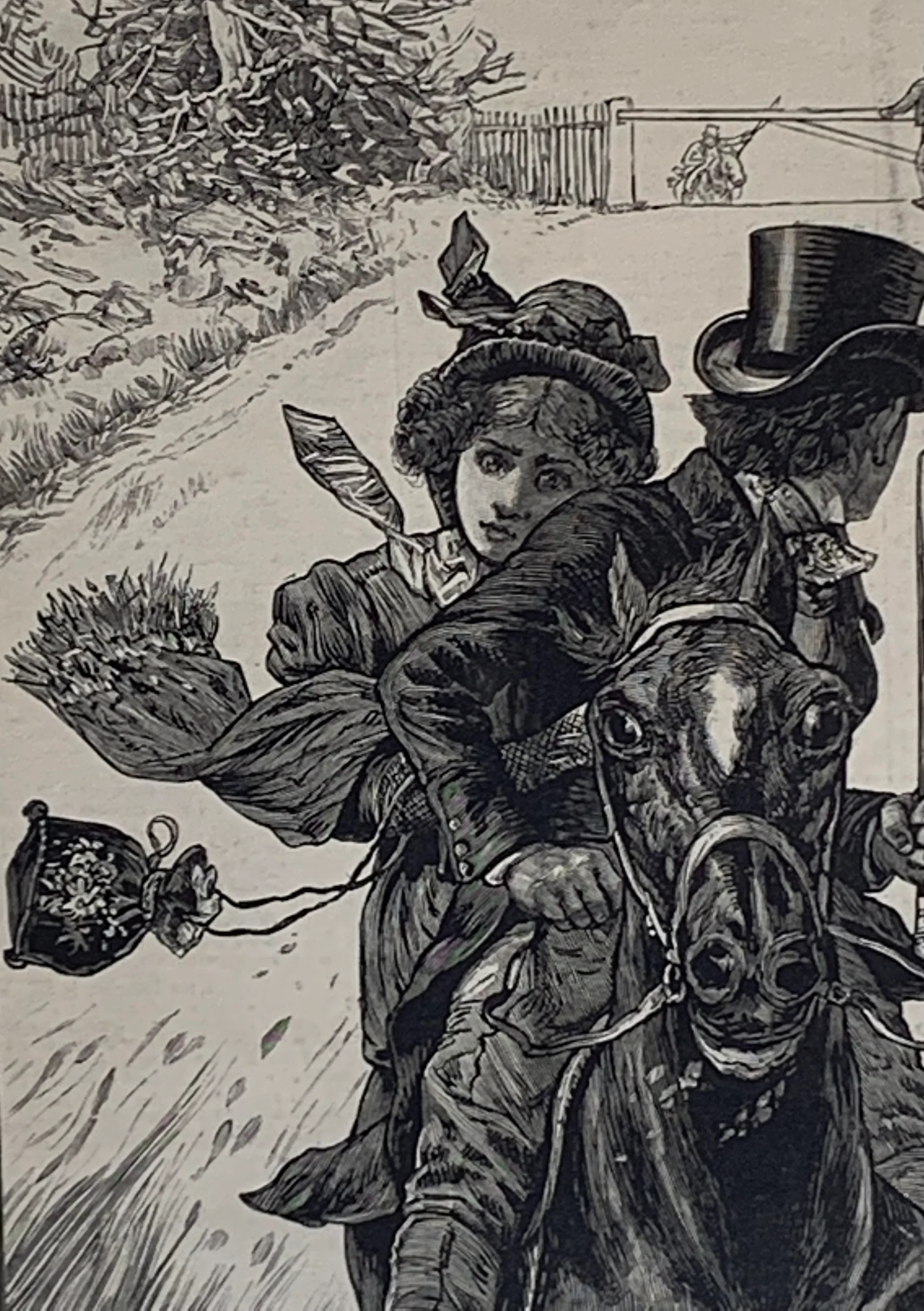 Fine Art Engraving: "An Elopement One Hundred Years Ago - A Hot Pursuit" 1883 Print Matted - Image 2