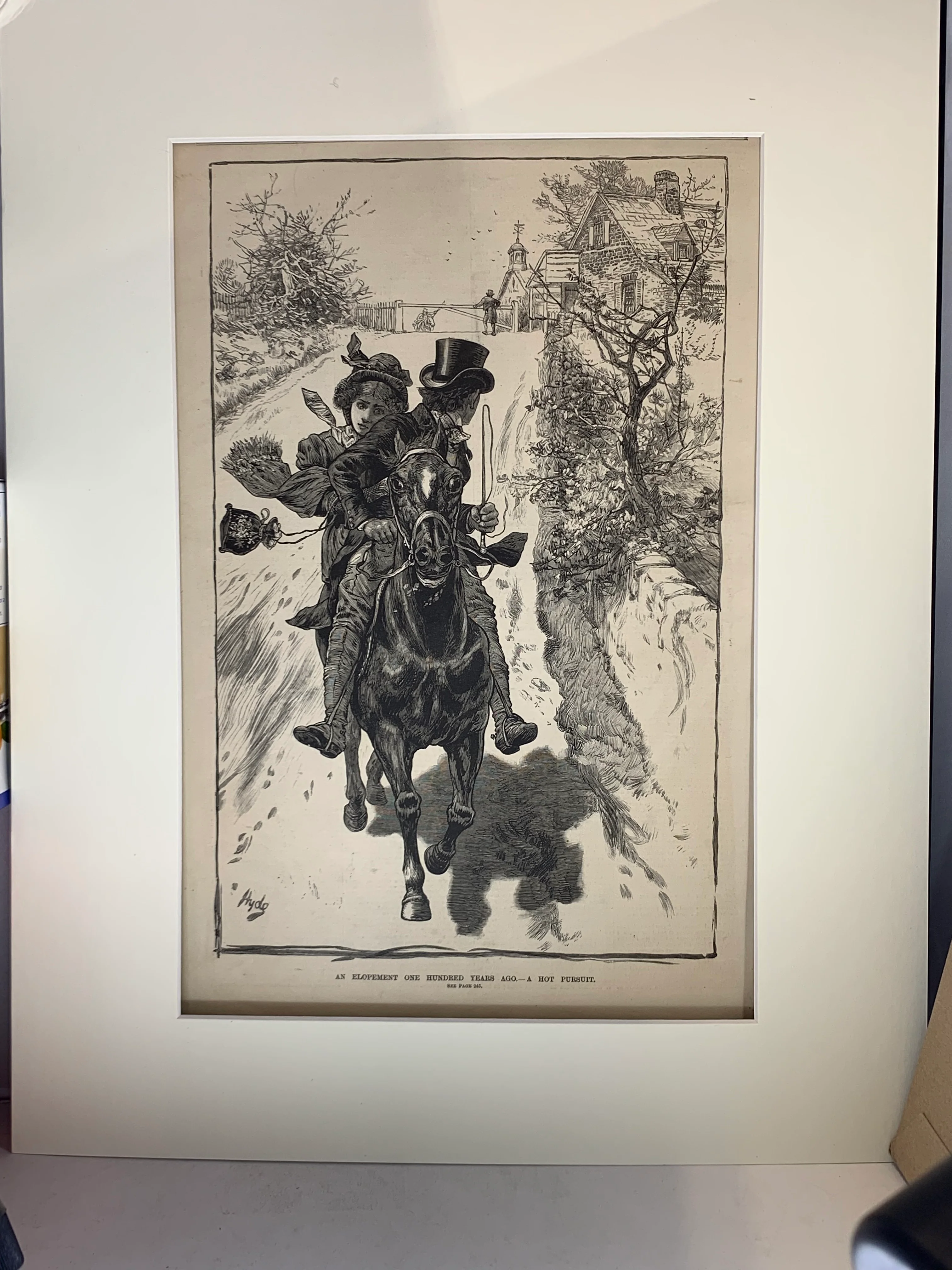 Fine Art Engraving: "An Elopement One Hundred Years Ago - A Hot Pursuit" 1883 Print Matted - Image 4