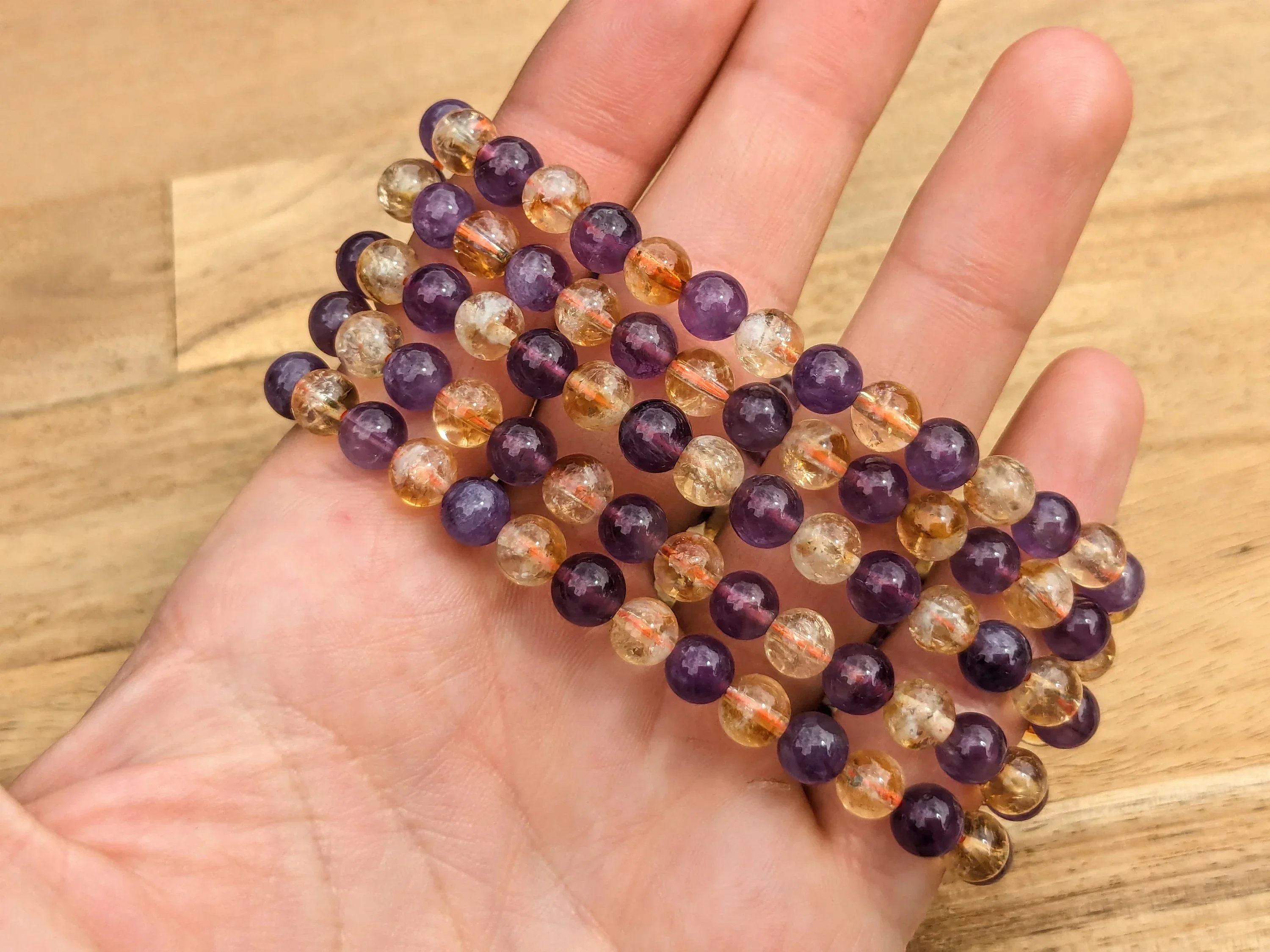 High Grade Ametrine Stretch Bracelets - Citrine and Amethyst Beaded Bracelets - Image 2