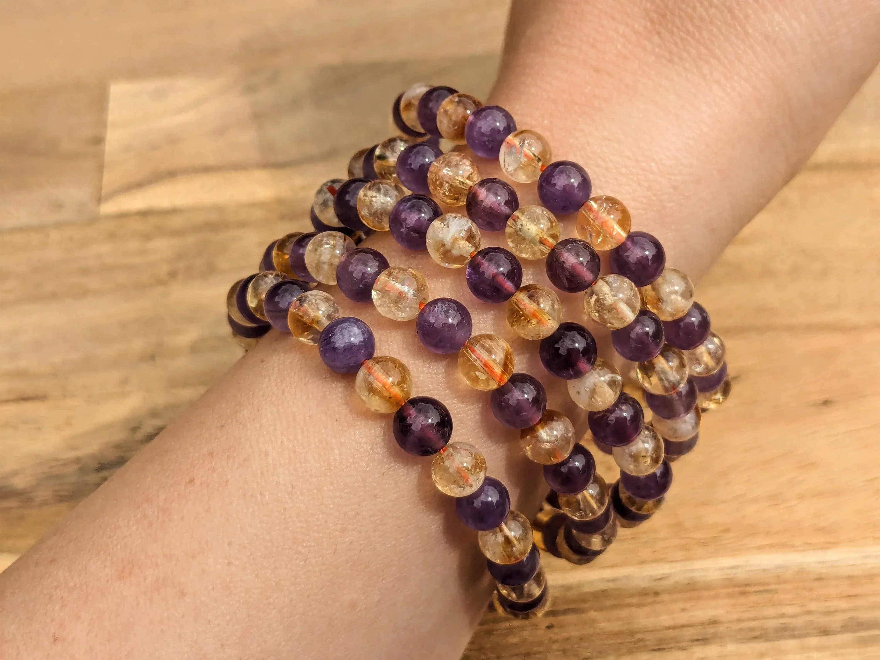 High Grade Ametrine Stretch Bracelets - Citrine and Amethyst Beaded Bracelets - Image 3