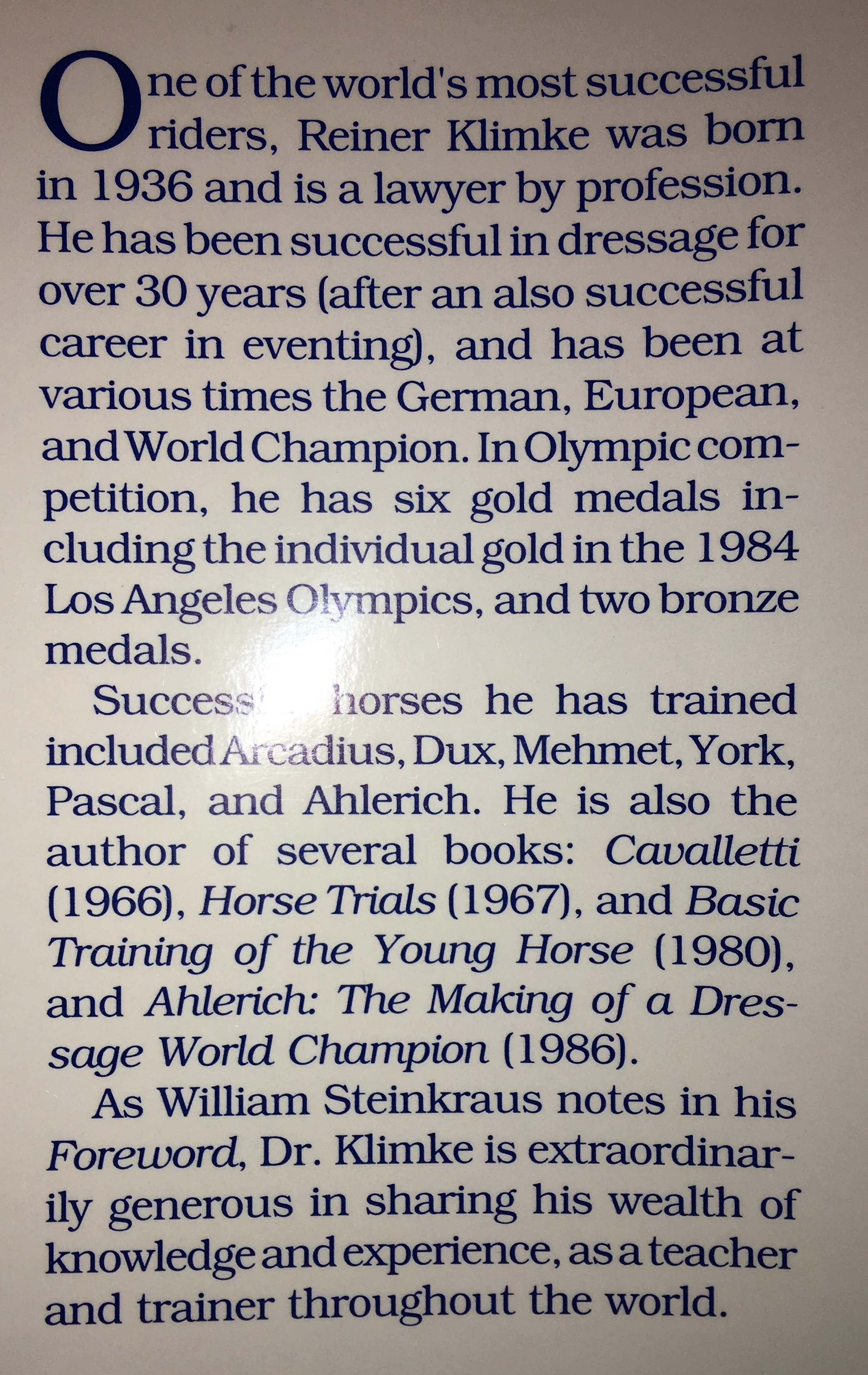 Klimke on Dressage: From the Young Horse Through Grand Prix - gently used hardcover with dust jacket - Image 2