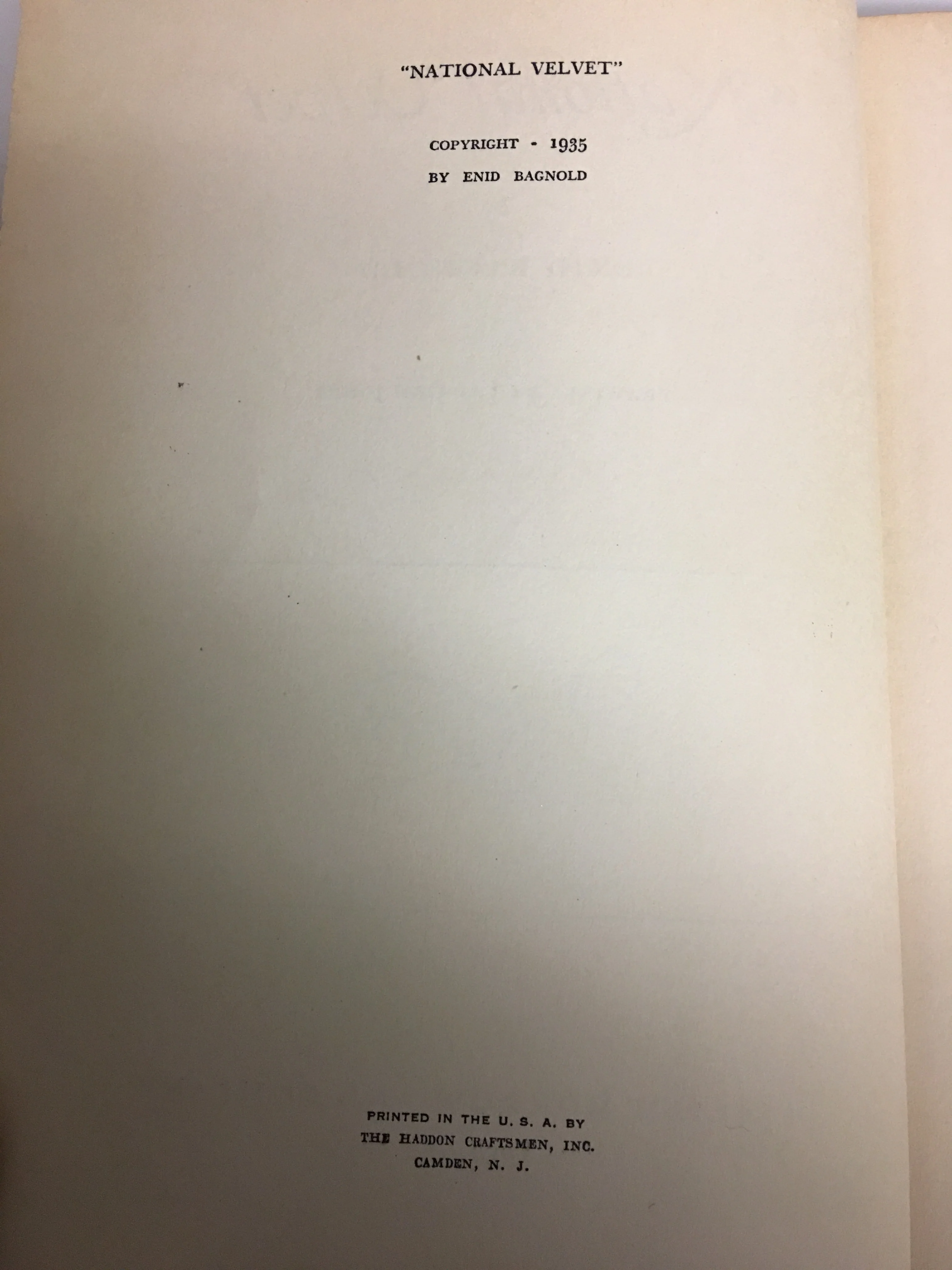 National Velvet, 1st US Edition Bagnold, Enid 1935 - William Morrow & Co. gently used (no jacket) - Image 4