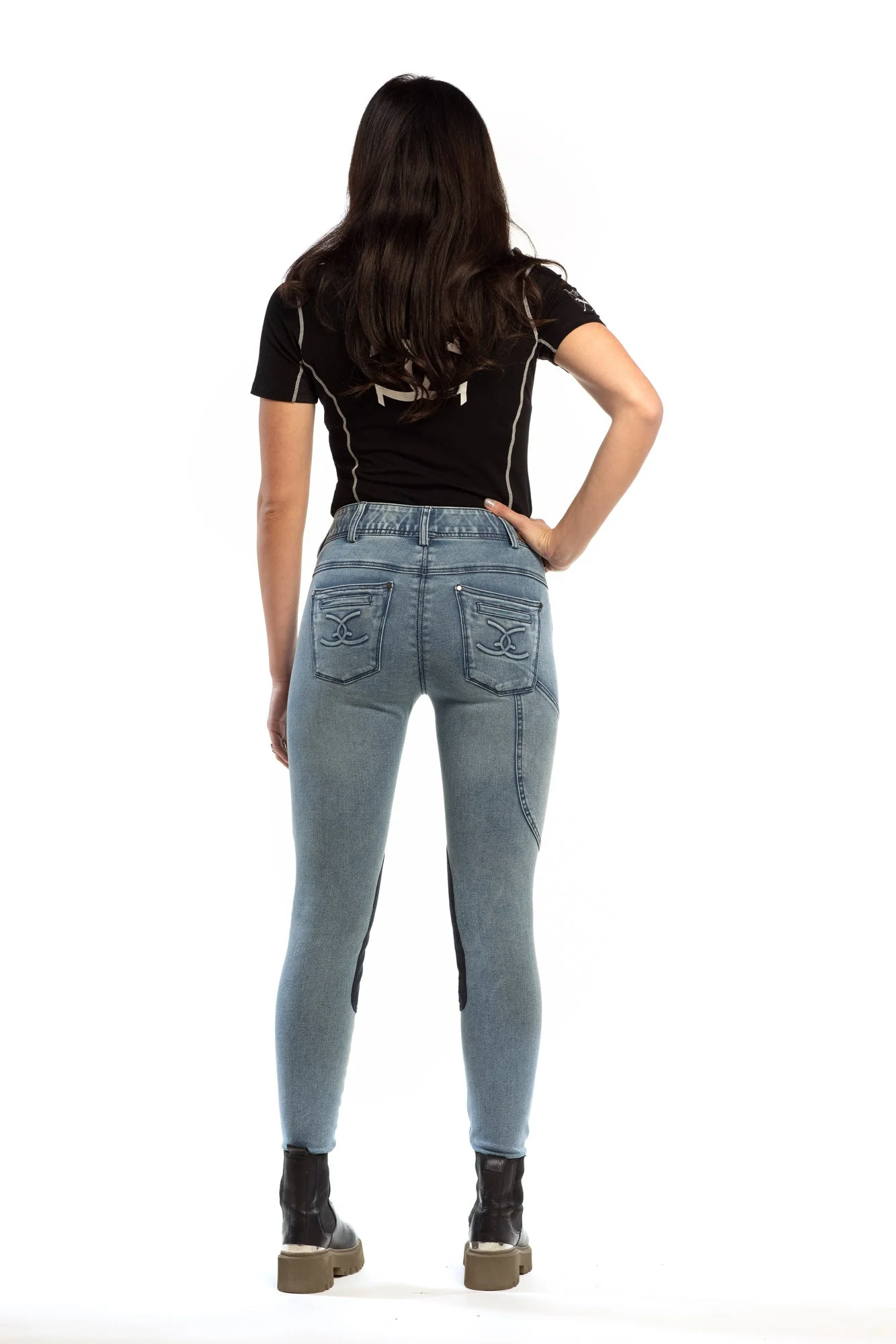 NEW Equestrian Jean - Knee Patch with Cell Phone Pocket - Faded Blue - Image 3
