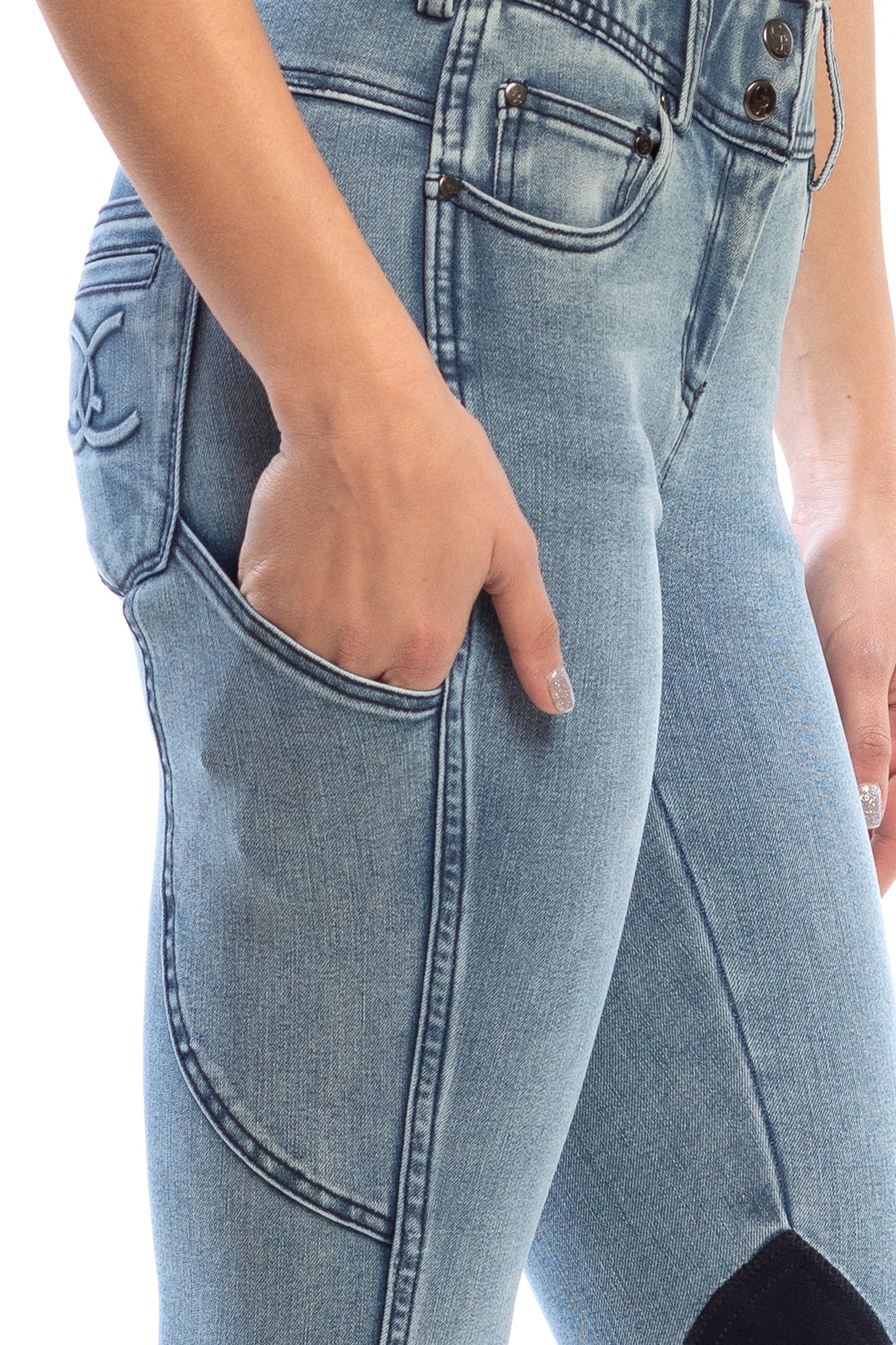 NEW Equestrian Jean - Knee Patch with Cell Phone Pocket - Faded Blue - Image 4