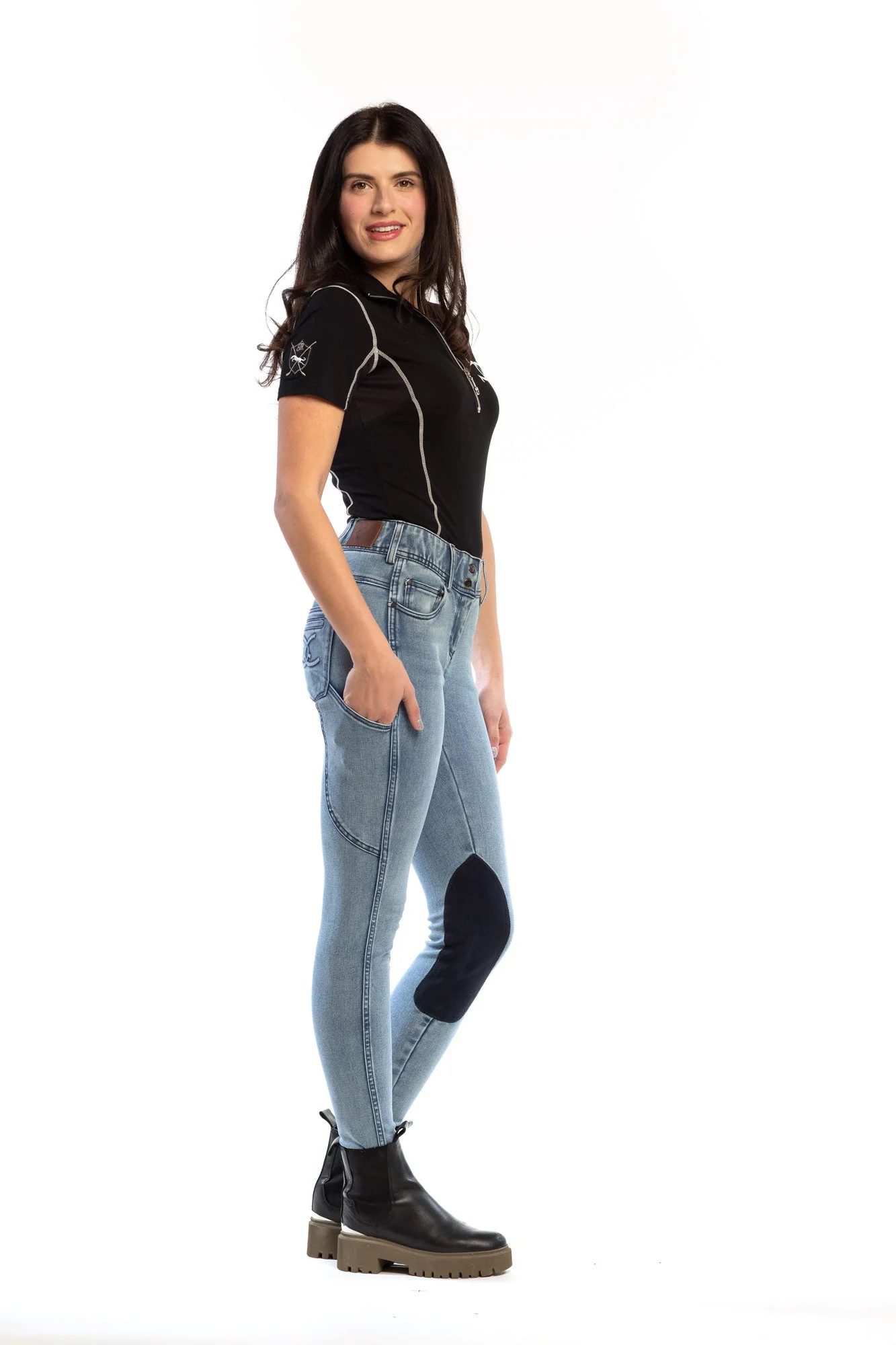 NEW Equestrian Jean - Knee Patch with Cell Phone Pocket - Faded Blue - Image 6