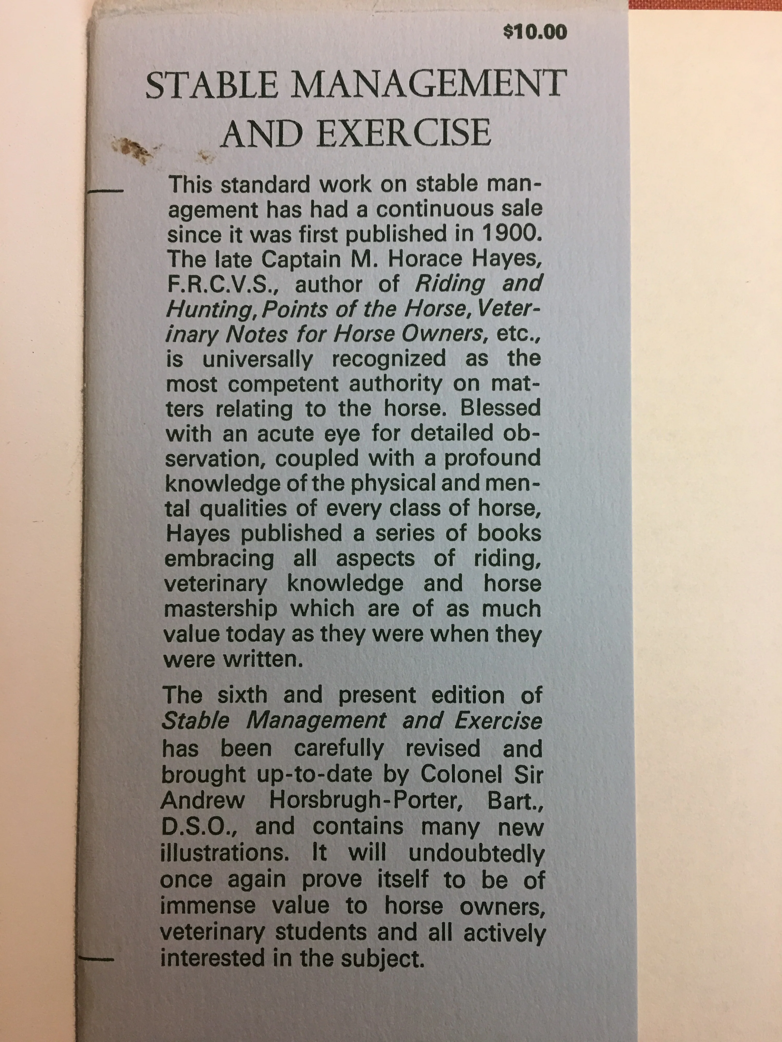 Stable management and exercise;: A book for horse owners and students Hardcover – 1969 by M. Horace Hayes - gently used copy - Image 2