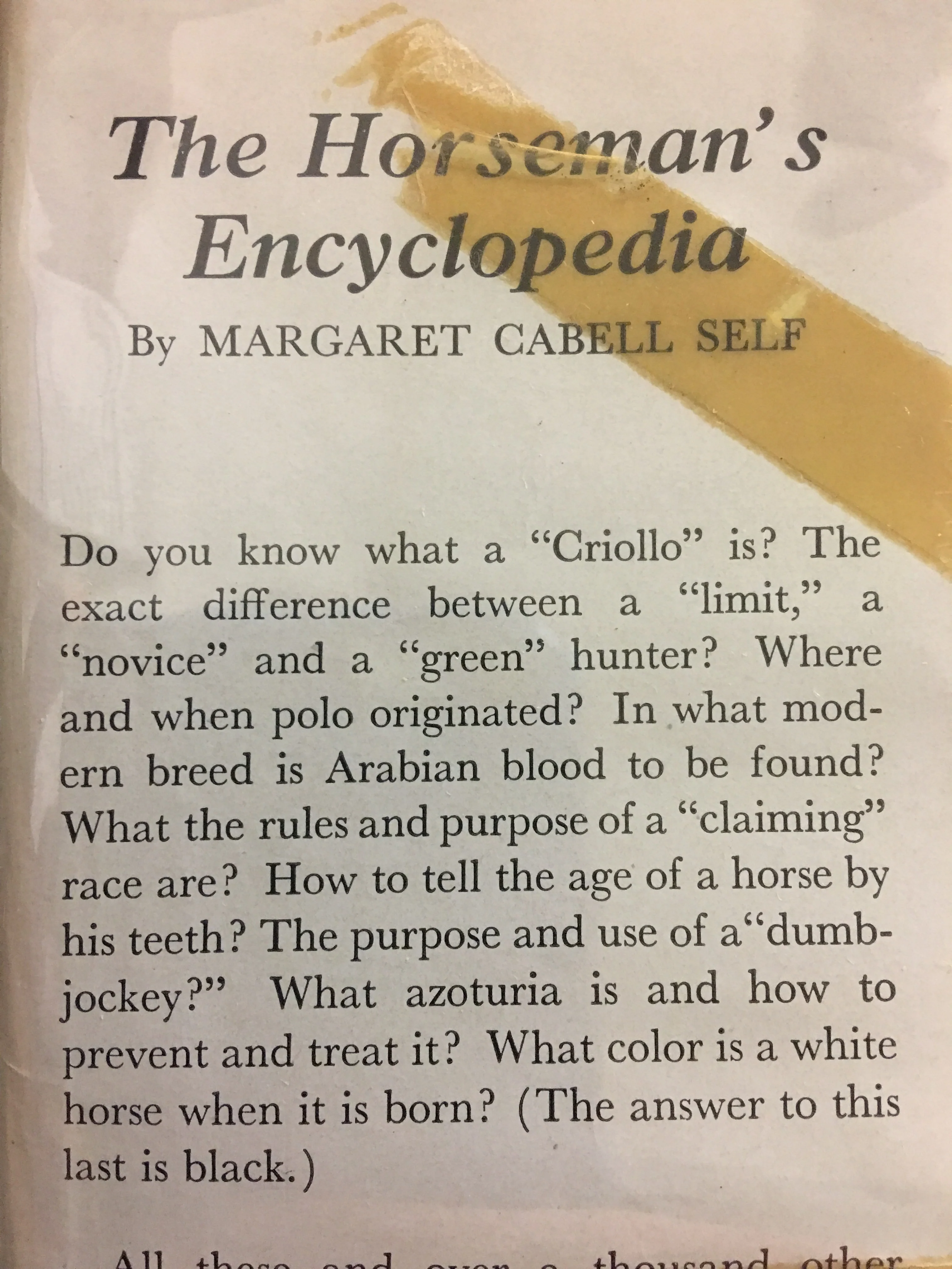 The Horseman's Encyclopedia Hardcover – 1946 by Margaret Cabell Self - used hardcover - Image 3