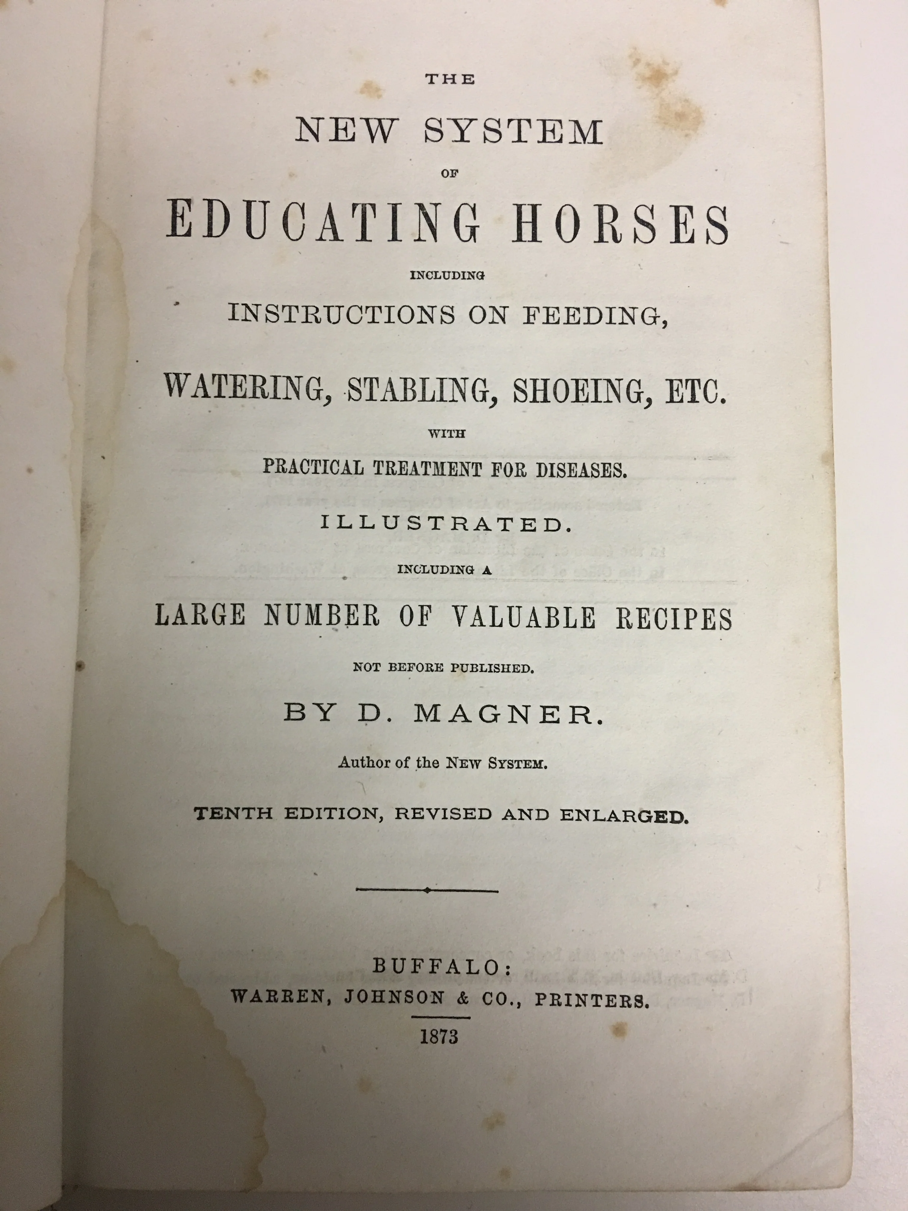 The New System of Educating Horses Including Instructions on Feeding, Watering, Stabling, Shoeing, Etc. with Practical Treatment for Diseases. vintage edition 1873 - shows signs of age - Image 2