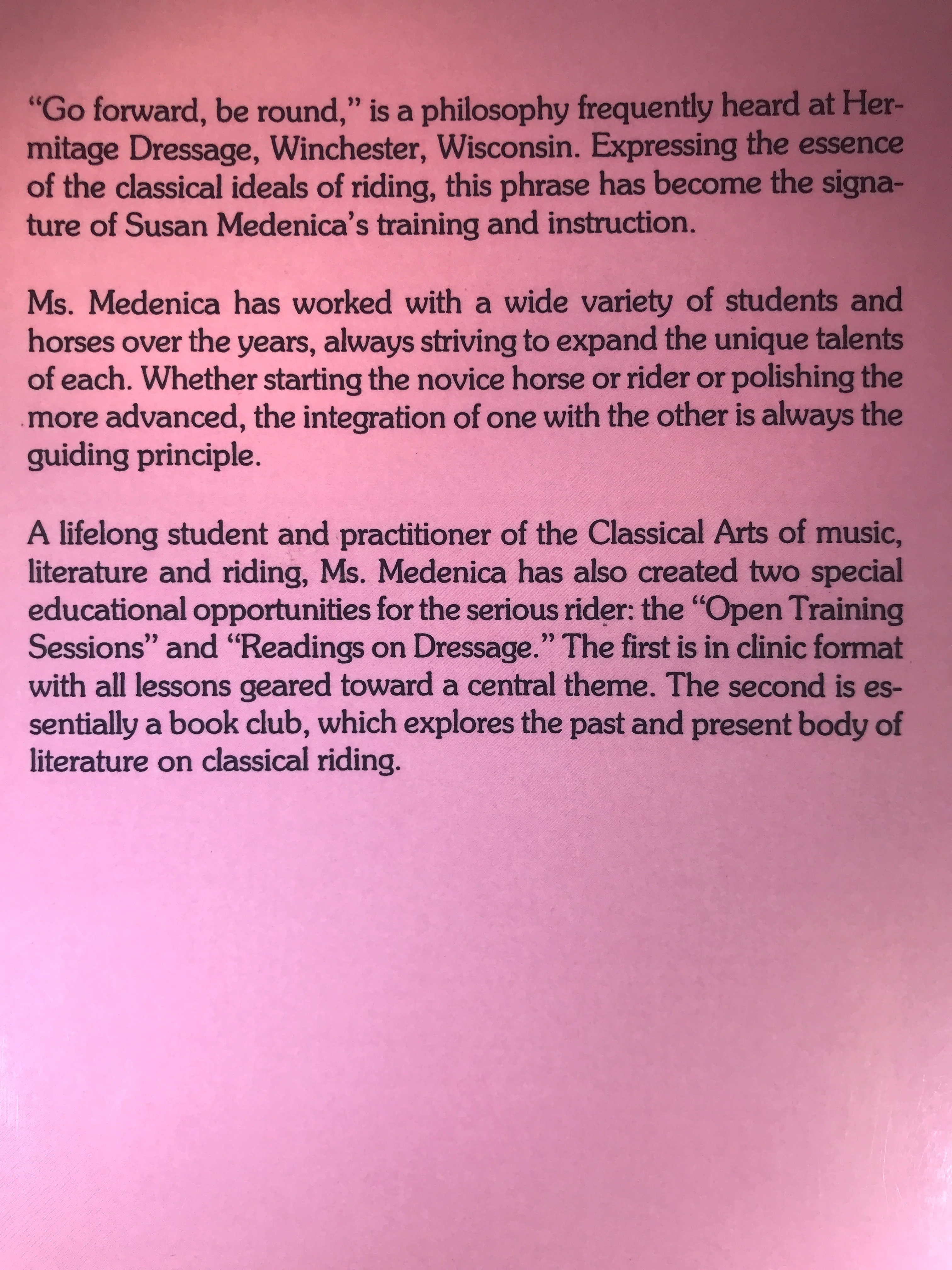 The Way Of Dressage: A Series of Essays Paperback – 2004 by Susan Medenica -nearly new - Image 2